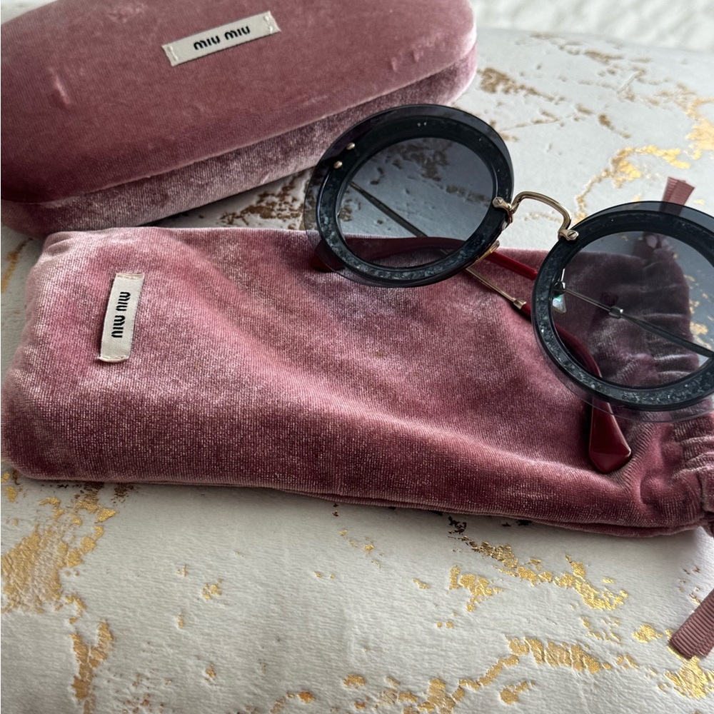 Miu Miu Dark Blue Sunglasses with Pink Velvet Pouch